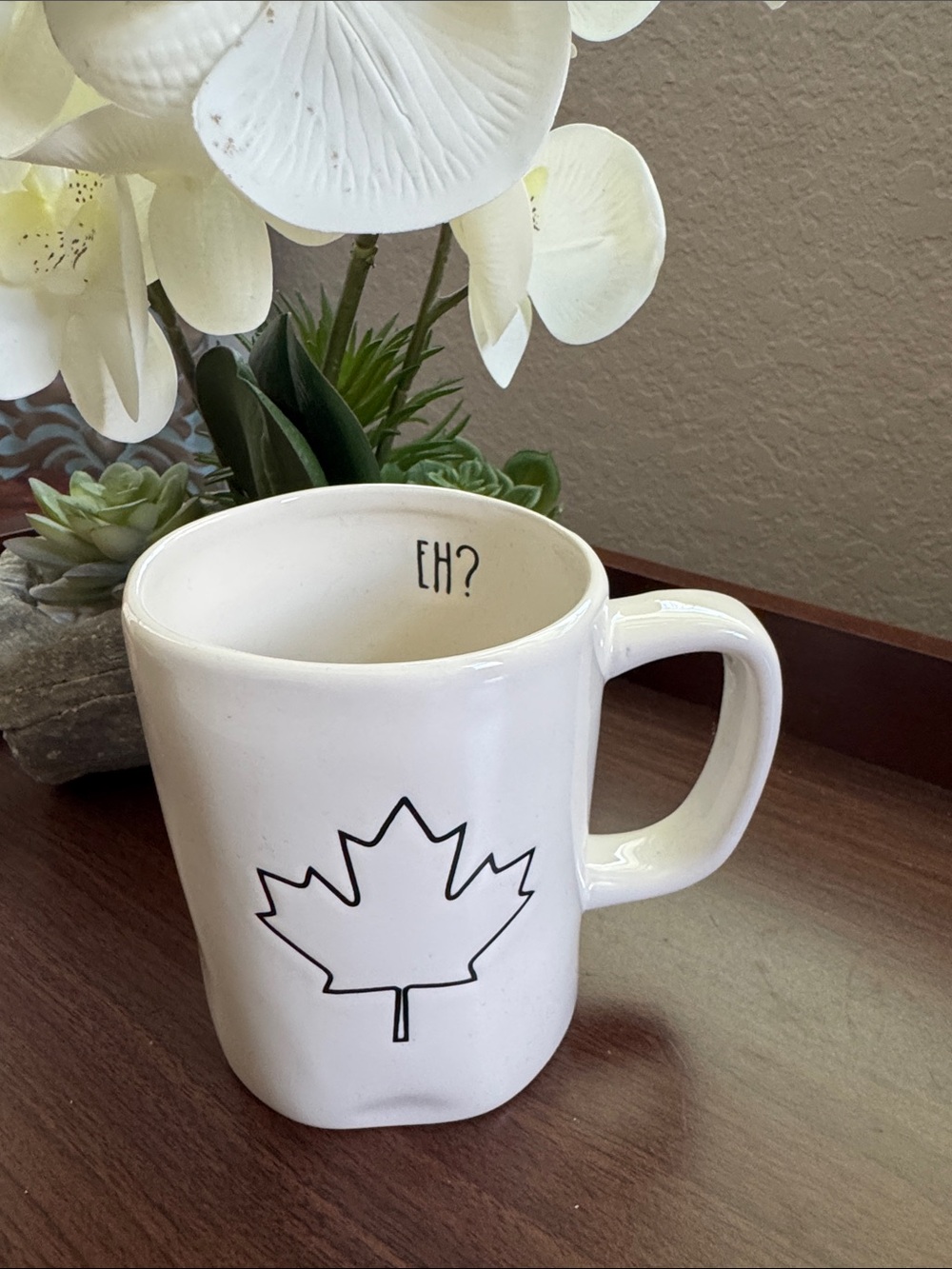 Rae Dunn White Ceramic Mug with Black Maple Leaf